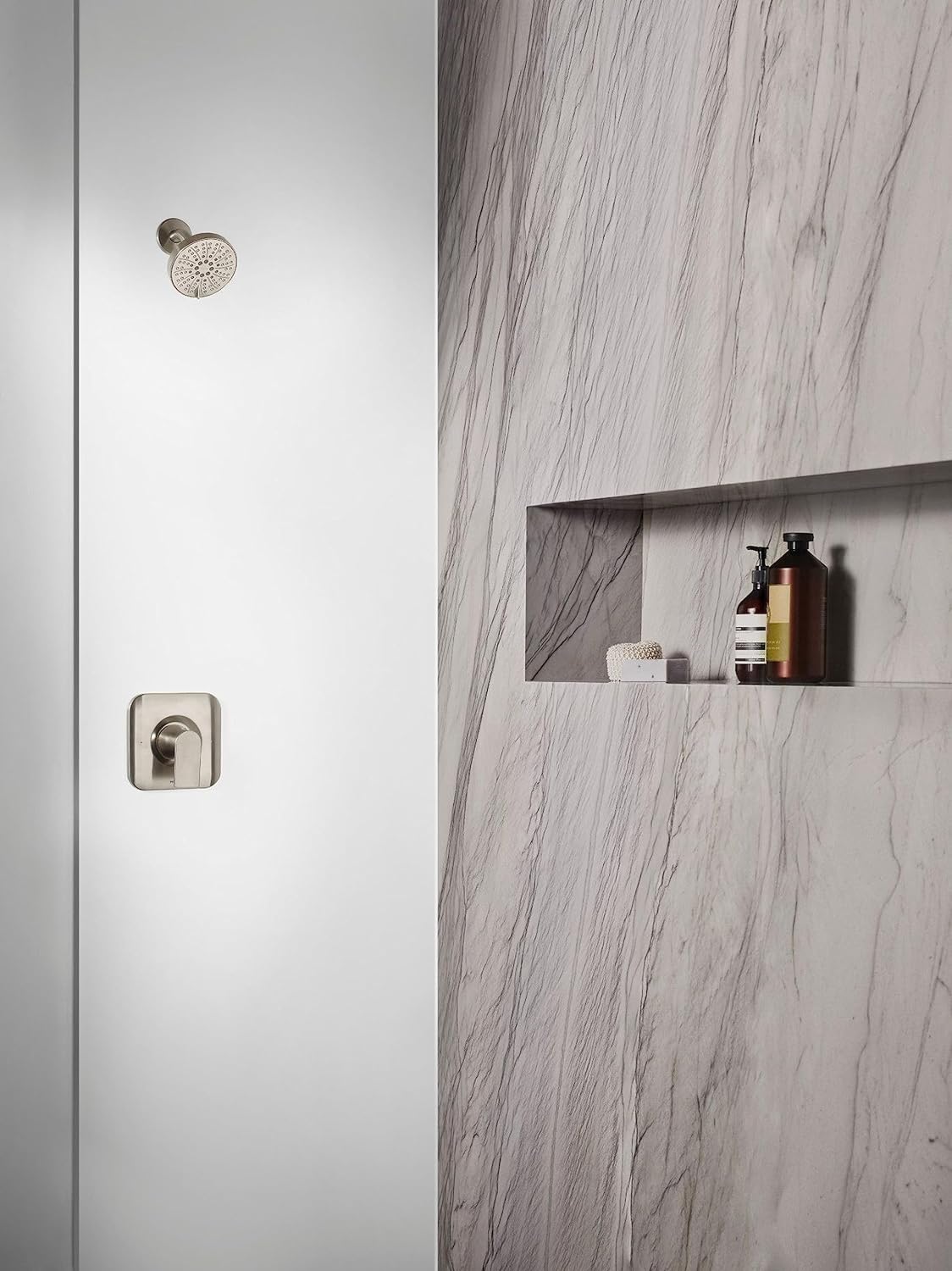 MOEN Moen T2472EPBN Genta LX Brushed Nickel Pressure Balancing Eco-Performance Modern Shower Trim with Showerhead and Shower Handle (Posi-Temp Valve Required)
