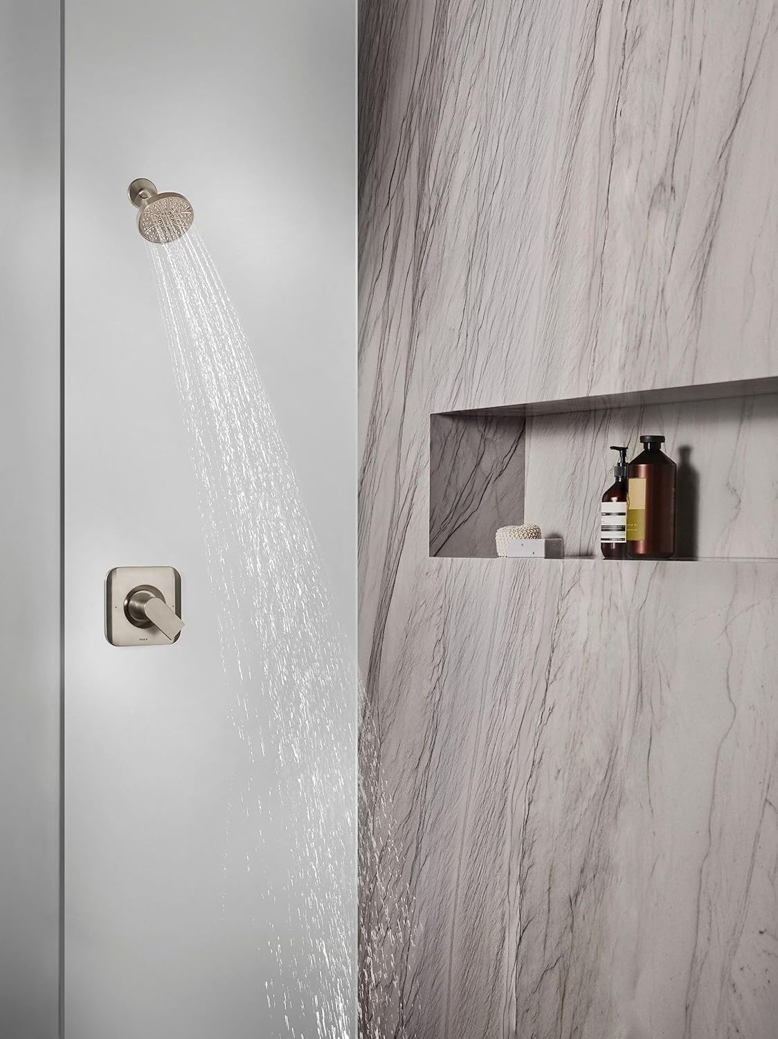 MOEN Moen T2472EPBN Genta LX Brushed Nickel Pressure Balancing Eco-Performance Modern Shower Trim with Showerhead and Shower Handle (Posi-Temp Valve Required)