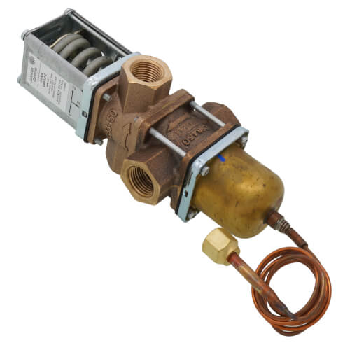 JOHNSON CONTROLS Johnson Controls V48AB-2C Penn V48 Series Three-Way Water Regulating Valve, 1/2 Pipe Size, Threaded, 30 Capillary with 1/4 Flare Nut (Style 45), 145 to 190 psi, 150 psig