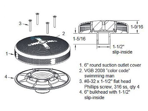 AQUASTAR POOL PRODUCTS AquaStar 615SI101 6 Bulkhead W/1-1/2 Slp Ins