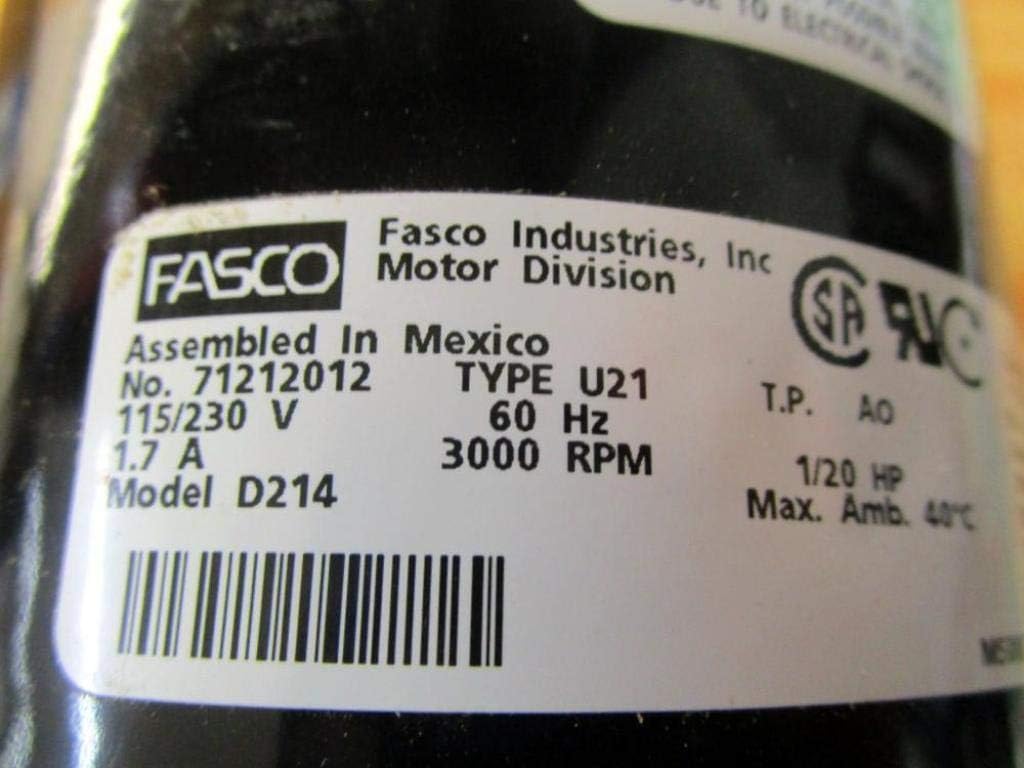 GENTEQ MOTORS Fasco D214 HVAC Motor, 1/20 HP, 3000 RPM, 115/230V