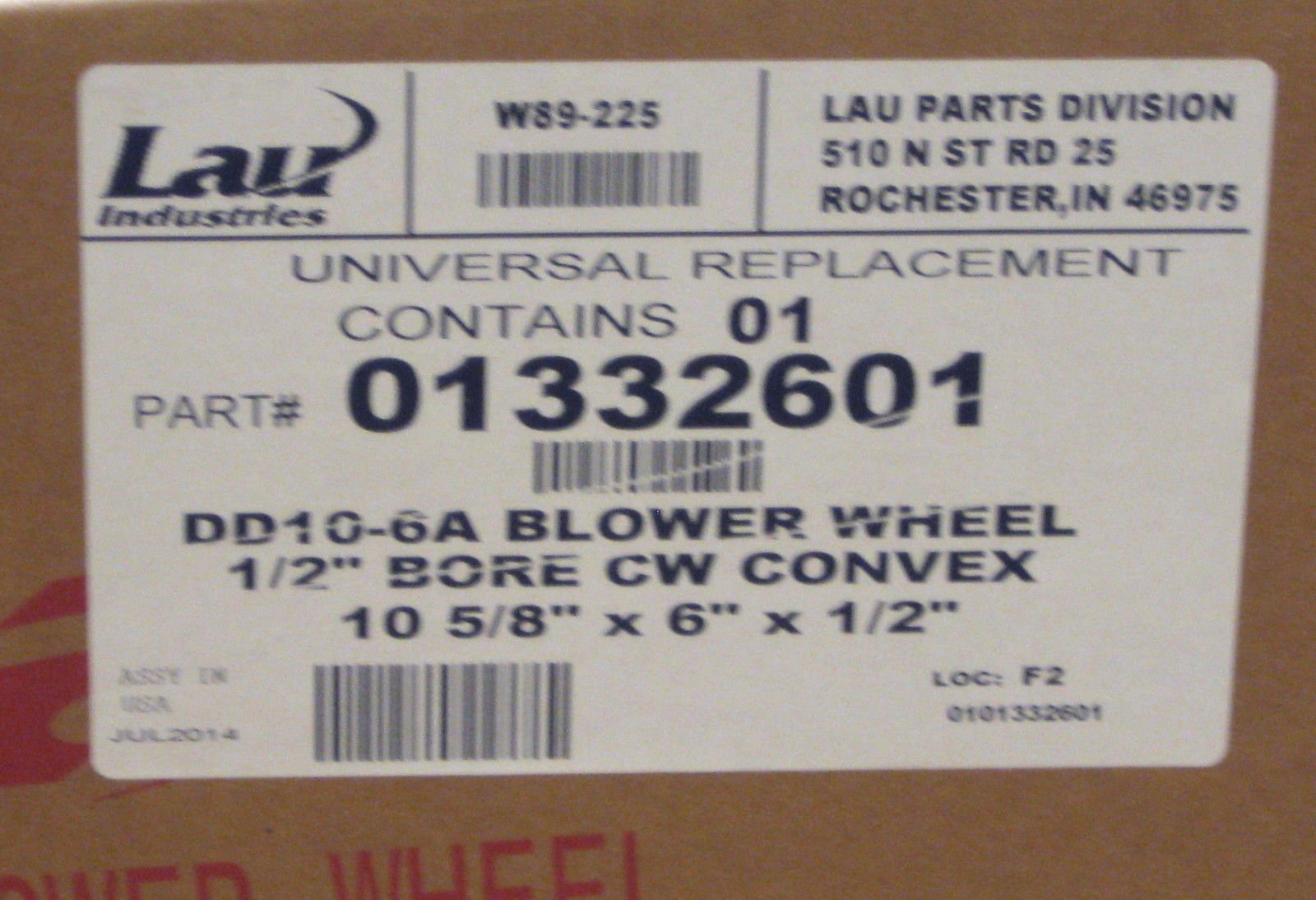 LAU Lau 013326-01 Universal Replacement Double Inlet Blower Wheel CW with 1/2 Bore