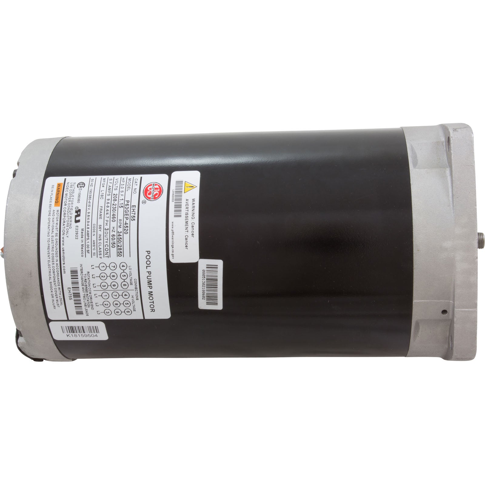 US MOTORS Nidec EH755 Pool and Spa Pump Motor 3HP 208/230/460V