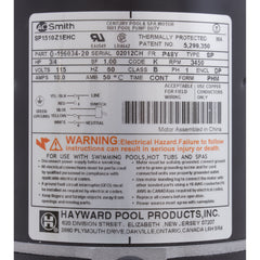 HAYWARD Hayward SPX1510Z1E Motor With Switch 3/4 HP Replacement