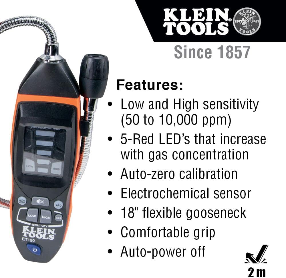 KLEIN TOOLS Klein ET120 Combustible Gas Leak Detector 18-Inch Gooseneck
