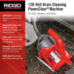 RIDGID RIDGID 55808 PowerClear Drain Cleaning Machine Kit 120 Volts 1 Pack