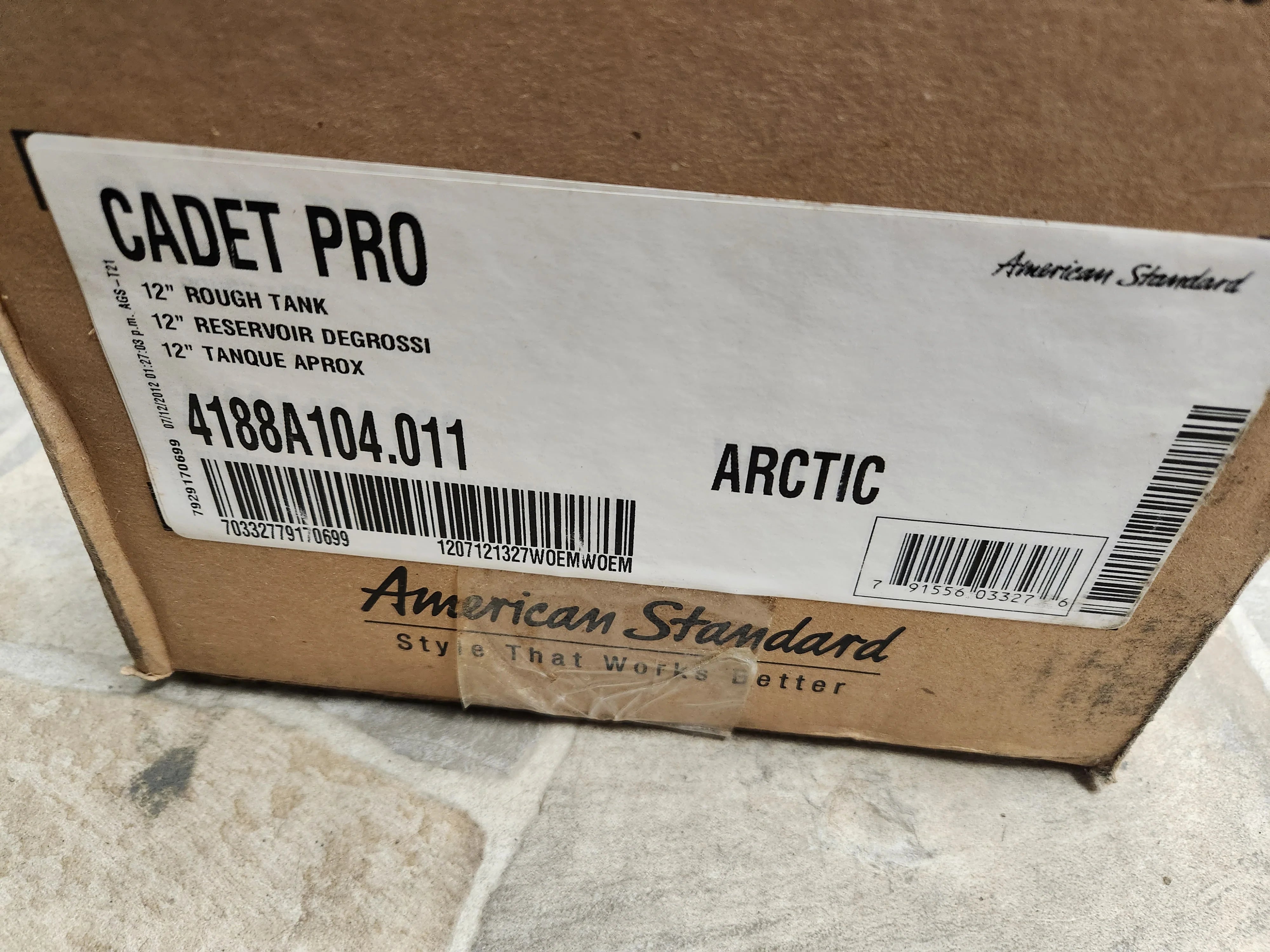 AMERICAN STANDARD American Standard 4188A104.011 Cadet Pro Toilet Tank 1.28 GPF White