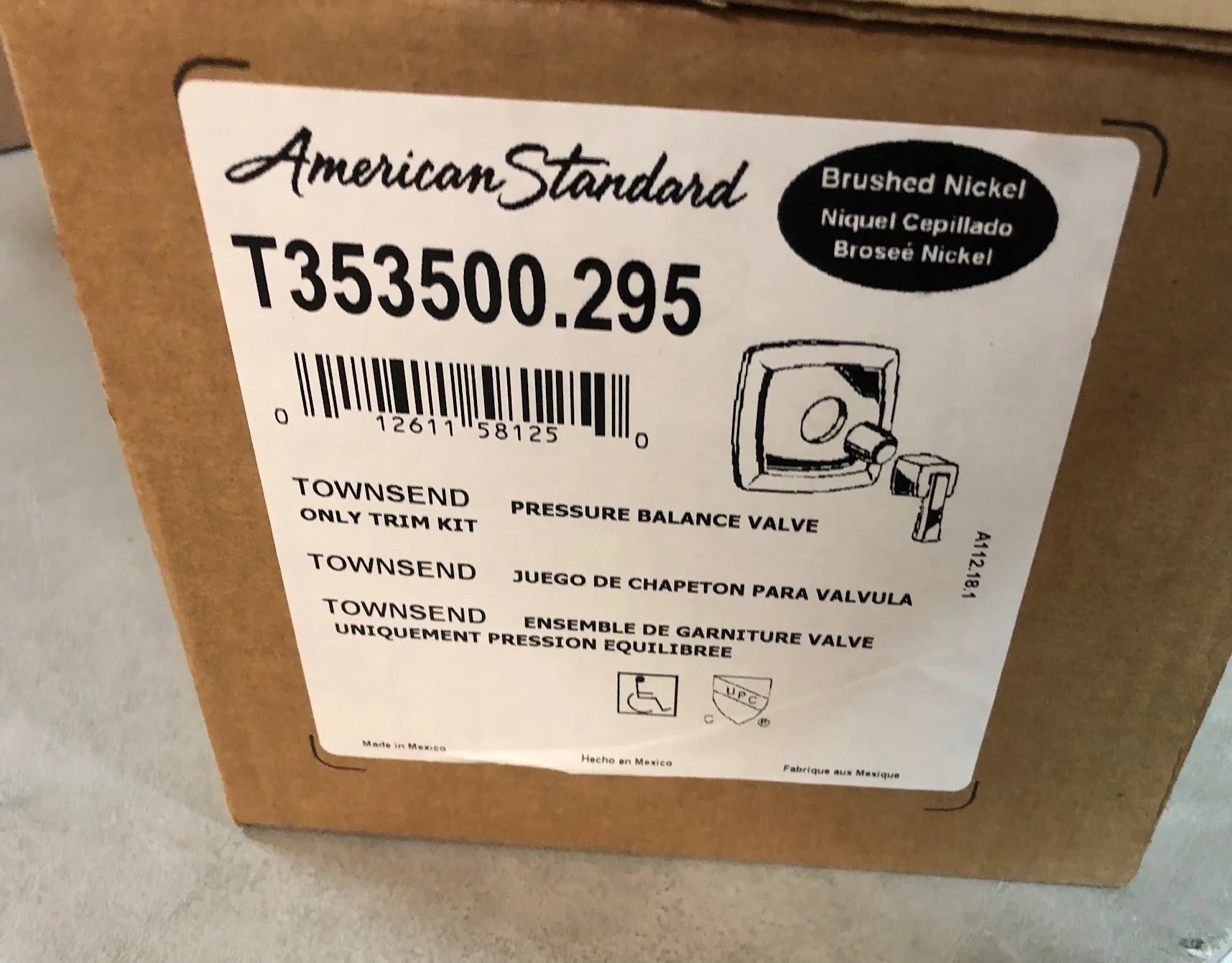 AMERICAN STANDARD American Standard T353500.295 Townsend Brushed Nickel Pressure Balance Valve Only Trim Kit