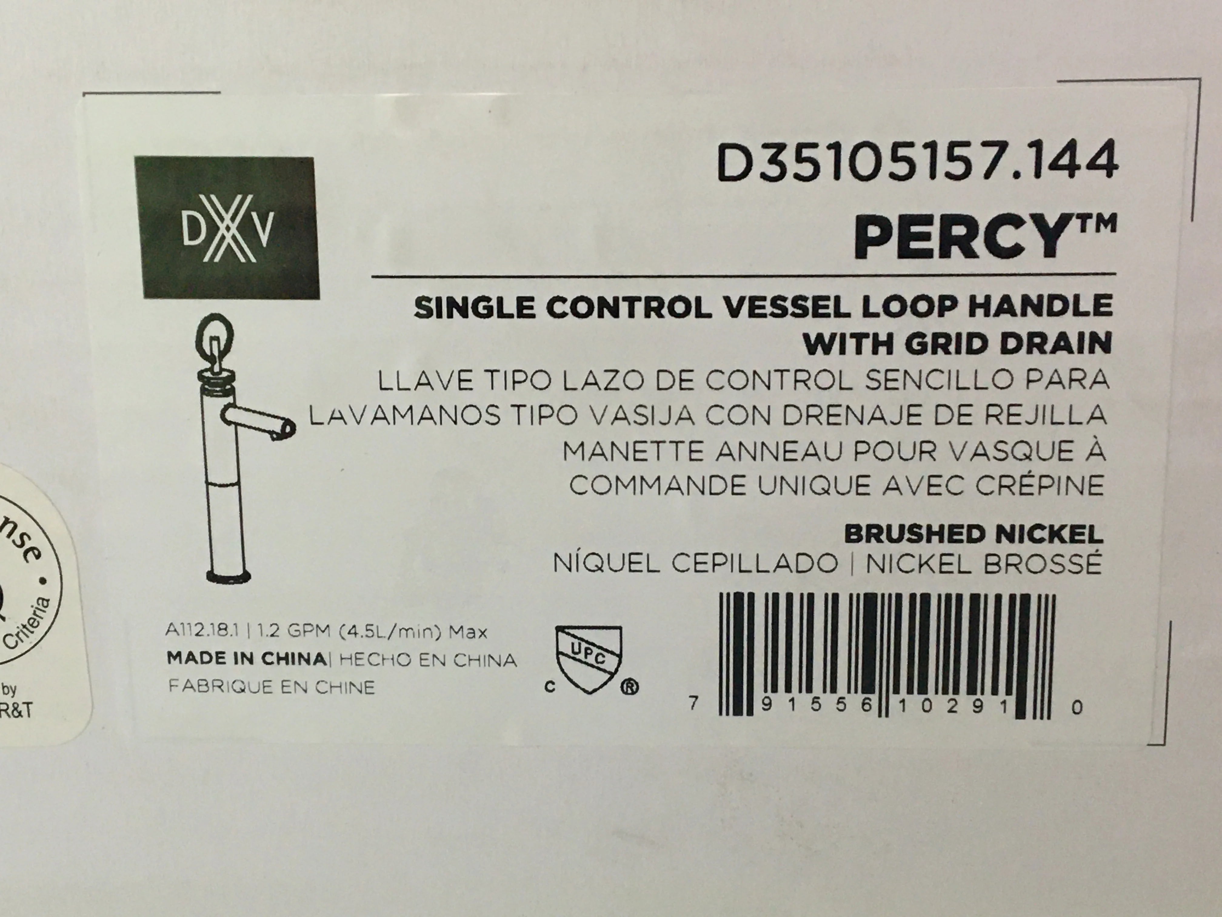 DXV DXV AMERICAN STANDARD D35105157.144 PERCY SINGLE HANDLE VESSEL BATHROOM FAUCET 8 INCH LOOP GRID DRAIN
