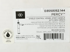DXV DXV AMERICAN STANDARD D35105152.144 PERCY SINGLE HANDLE VESSEL BATHROOM FAUCET WITH STEM HANDLE AND GRID DRAIN