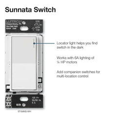 LUTRON Lutron ST-6ANS-WH Sunnata Switch, 120 V, 6 A Lighting Load