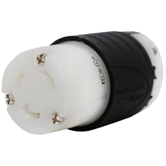 LEGRAND Pass & Seymour L530C Connector, Turnlok 3 Wire Ground, IP20, 30A, 125V, Black Back, White Body
