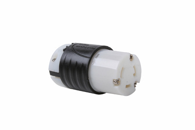 LEGRAND Pass & Seymour L530C Connector, Turnlok 3 Wire Ground, IP20, 30A, 125V, Black Back, White Body