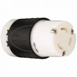 LEGRAND Pass & Seymour L530C Connector, Turnlok 3 Wire Ground, IP20, 30A, 125V, Black Back, White Body