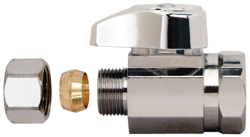BRASSCRAFT BrassCraft G2R12X-C 1/2 x 3/8, FPT x Compression, 125 PSI, Lead-Free, Chrome Plated Brass, 1/4 Turn, Straight, Water Supply Stop