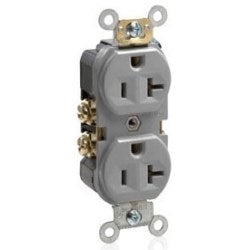 LEVITON Leviton BR20-GY 20 Amp, 125 Volt, Narrow Body Duplex Receptacle, Straight Blade, Commercial Grade, Self Grounding