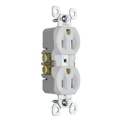 LEGRAND Pass & Seymour 3232TRW Duplex Type, Thermoplastic Material, 125 VAC, 15 Amp, 2 Poles, 3 Wires, White