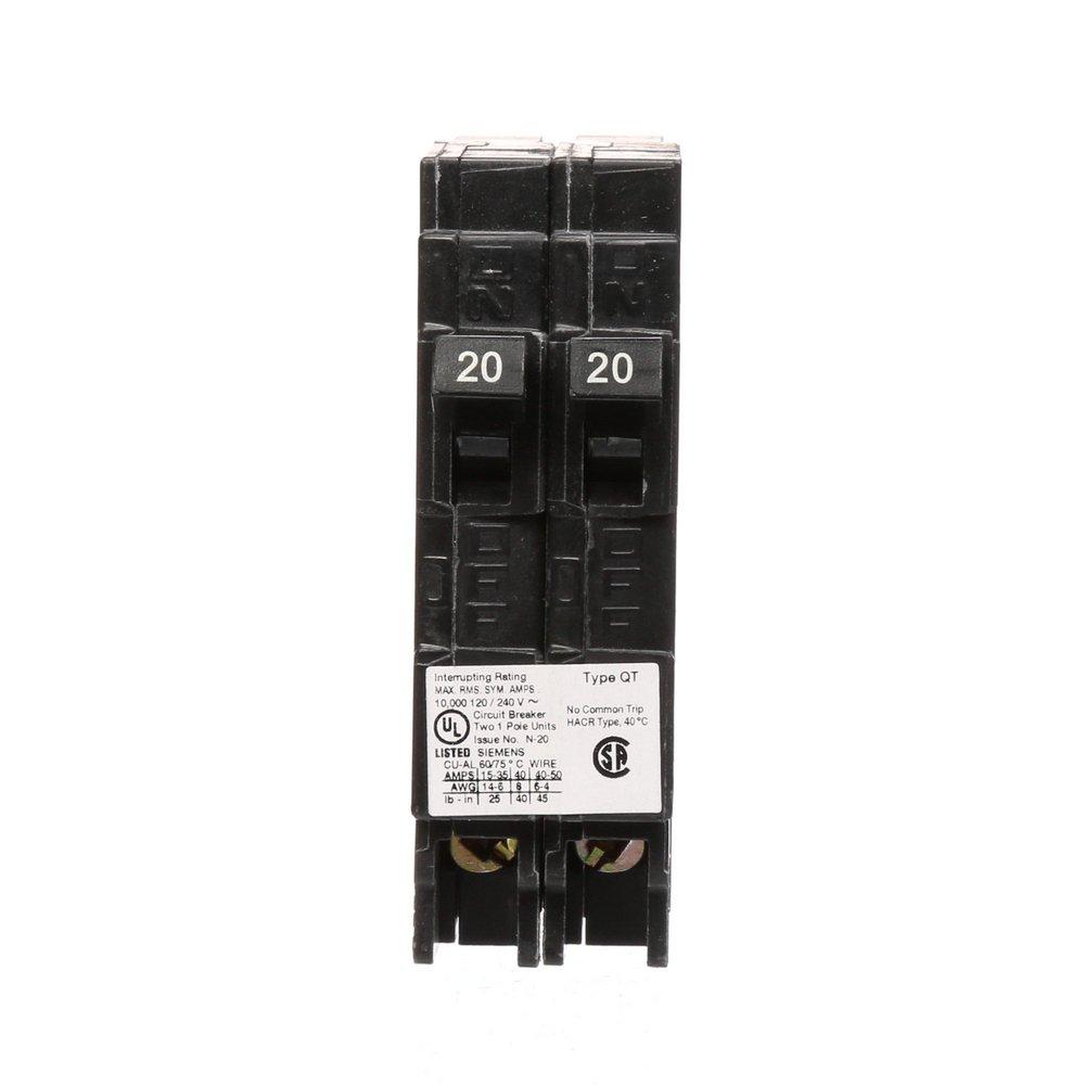 SIEMENS Siemens Q2020NC Two 20-Amp Single Pole 120-Volt Non-Current Limiting Circuit Breaker