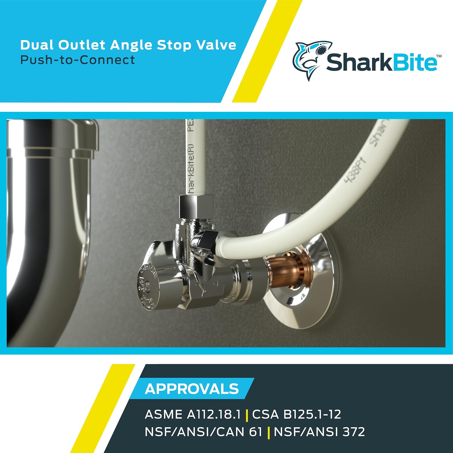 SHARKBITE SharkBite 25558LF 1/2 x 3/8 Inch Compression Dual Outlet Angle Stop Valve
