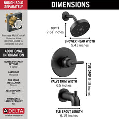 DELTA FAUCET Delta Faucet T14459-BL Trinsic One Handle Single Function Bathtub & Shower Faucet in Matte Black (Trim Only)
