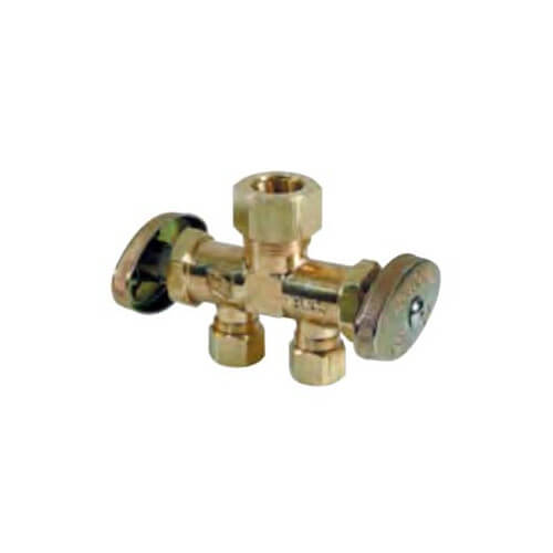 BRASSCRAFT BrassCraft CR1900DVSXR R 1/2 Nom Comp Inlet x 3/8 O.D. Comp x 1/4 O.D. Comp Dual Outlet Dual Shut-Off Multi-Turn Straight Valve