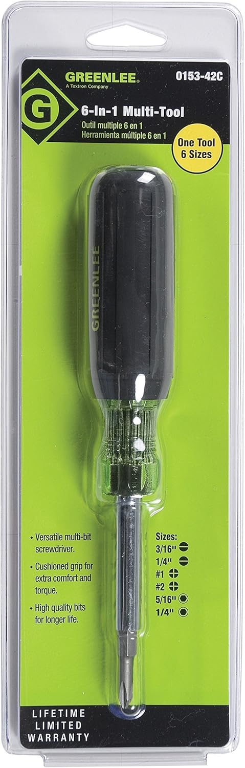 GREENLEE Greenlee 0153-42C 6-in-1 Multi-Tool Screwdriver with Flat-Tip, Phillips, and Hex Bits