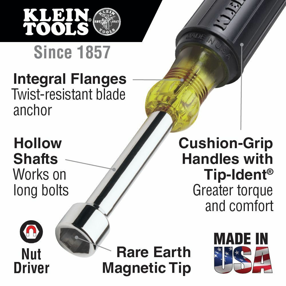 KLEIN TOOLS Klein 647M Magnetic Nut Driver Set 6-Inch Shafts 7-Piece
