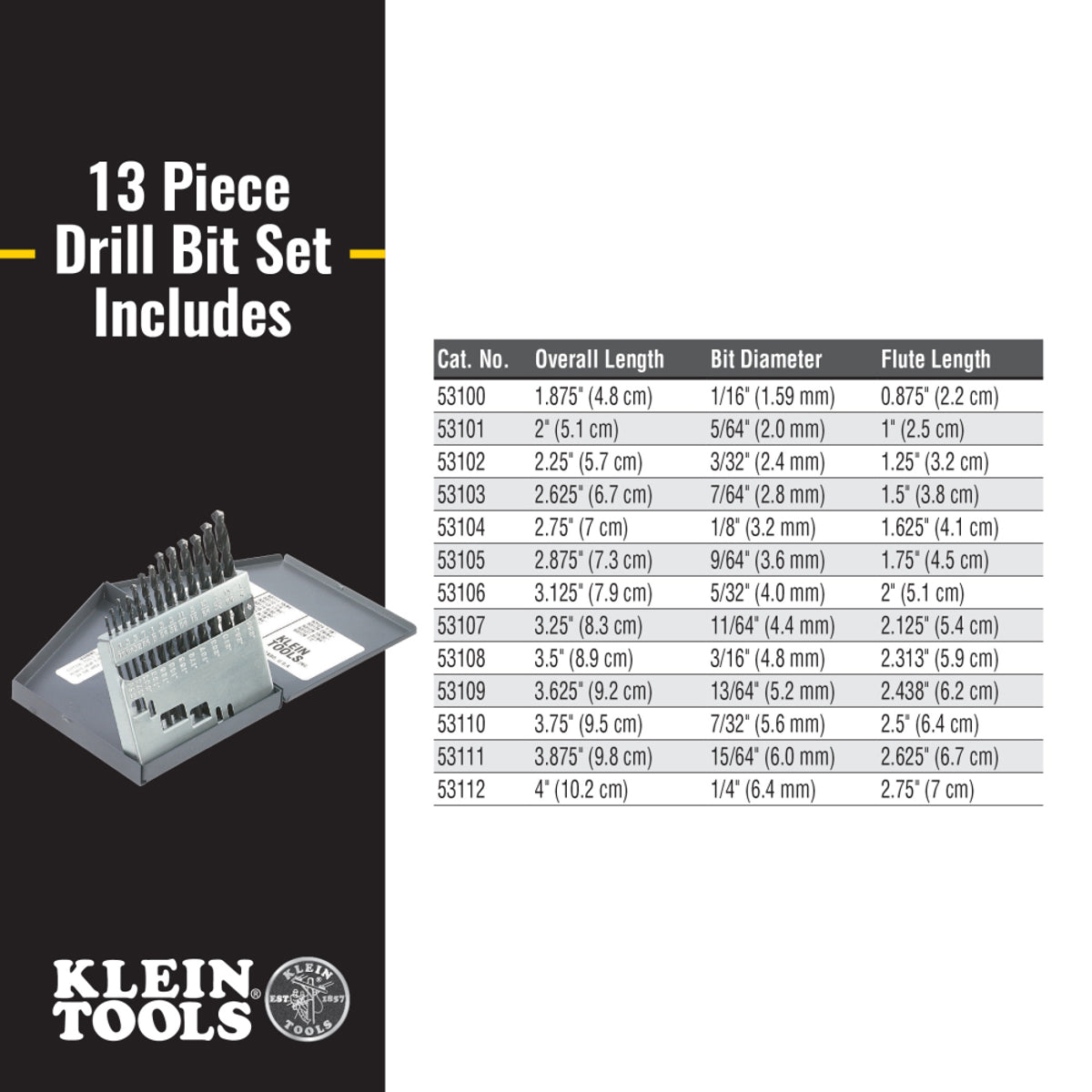KLEIN TOOLS Klein Tools 53002 Regular-Point Drill-Bit Set 13-Piece