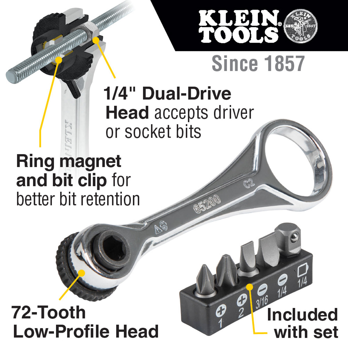 KLEIN TOOLS Klein Tools 65200 Slim-Profile Mini Ratchet Set 5 Piece