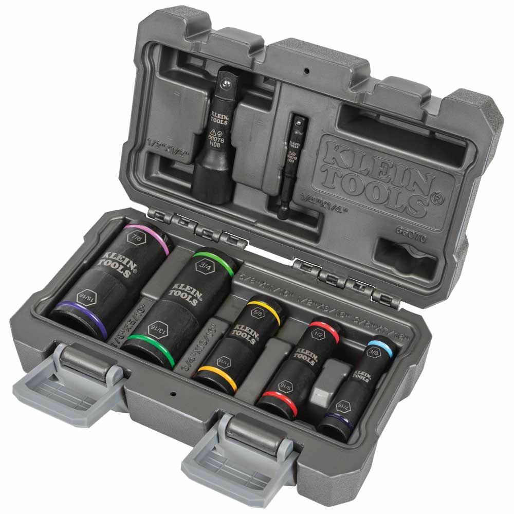 KLEIN TOOLS Klein Tools 66070 Flip Impact Socket Set, 7-Piece, (5) Sockets, (2) Adapters & Carrying Case