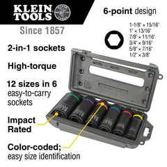 KLEIN TOOLS Klein Tools 66060 2-in-1 Impact Socket Set, 6 Point, 6 Piece