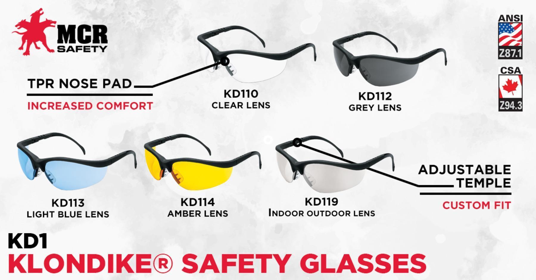 MCR SAFETY MCR Safety KD119 Klondike Plus Safety Glasses Indoor/Outdoor Clear Mirror Lens Replacement MPN