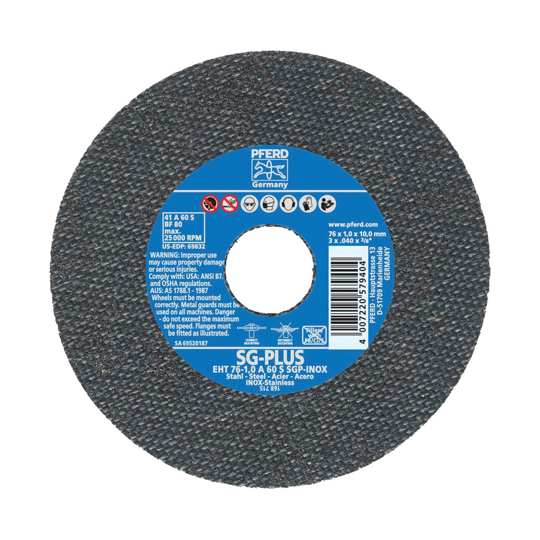 PFERD PFERD 69845 Special Line SG-PLUS Flat Cut-Off Wheel 4-1/2 in Dia x 0.04 in Thick