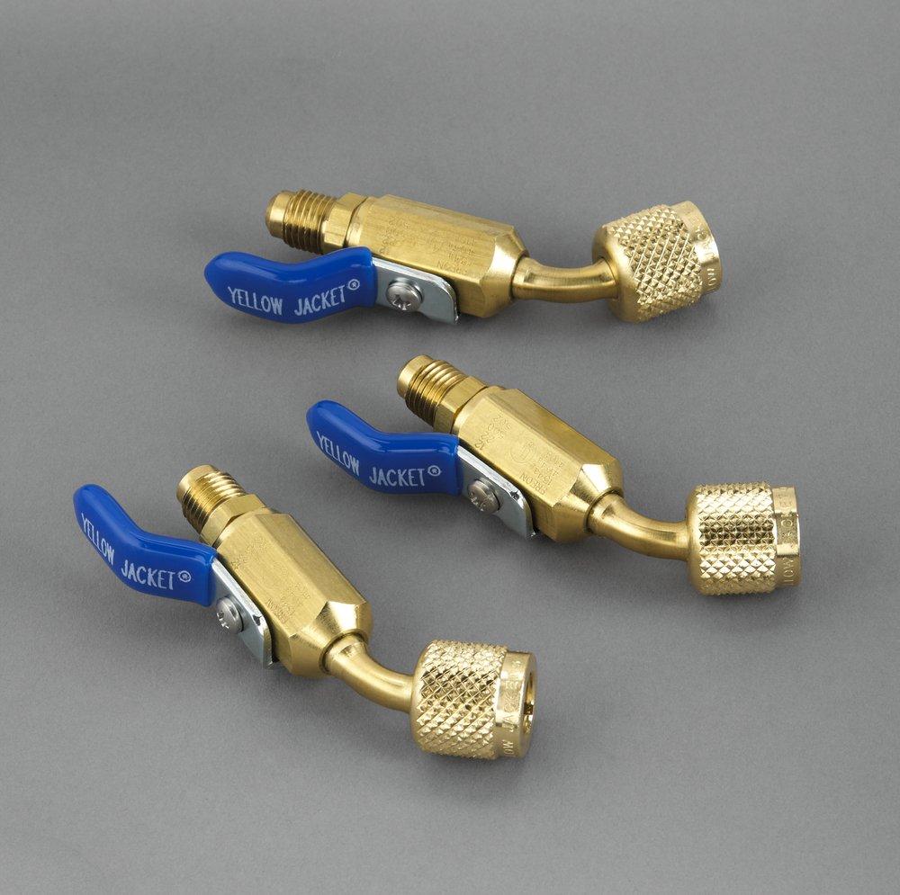 YELLOW JACKET Yellow Jacket 93842 1/4, 800 PSI, Lever Metal Handle, Compact, 45 Degree, Ball Valve (3-Pack)
