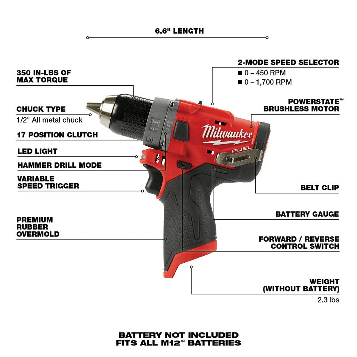 MILWAUKEE Milwaukee Tool 2504-20 M12 FUEL 1/2 Hammer Drill