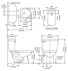 Mansfield Plumbing 130-WHITE 13-5/8 W, 12 Rough-In, 1.6 GPF, White, Vitreous China, Floor Mount, Round Front, Toilet Bowl
