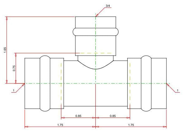 VIEGA Viega 77437 ProPress 1 x 1 x 3/4 Copper Tee, Press x Press x Press