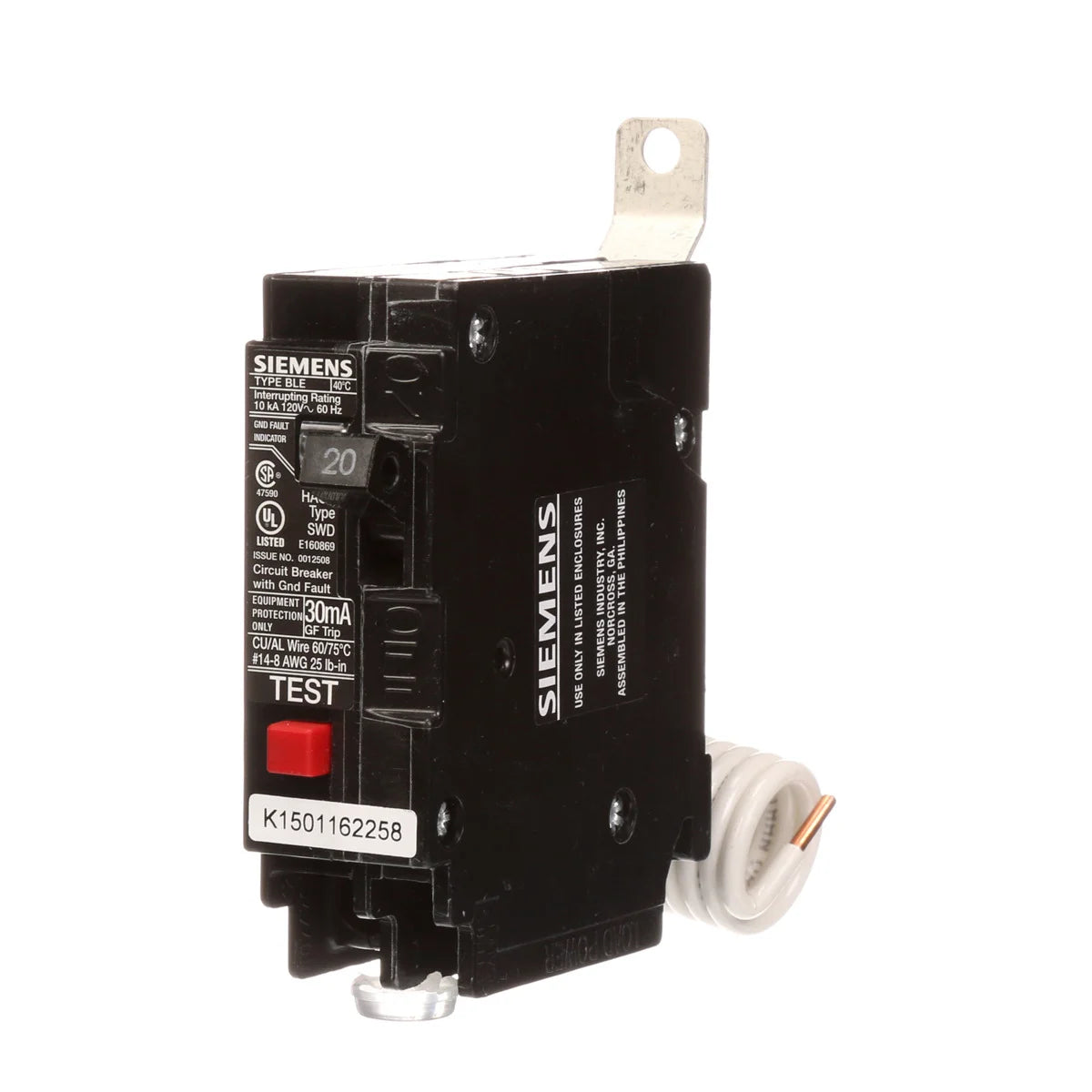 SIEMENS Siemens BE120 1-Pole 20 Amp 120 Volt 10 K 30 mA Circuit Breaker