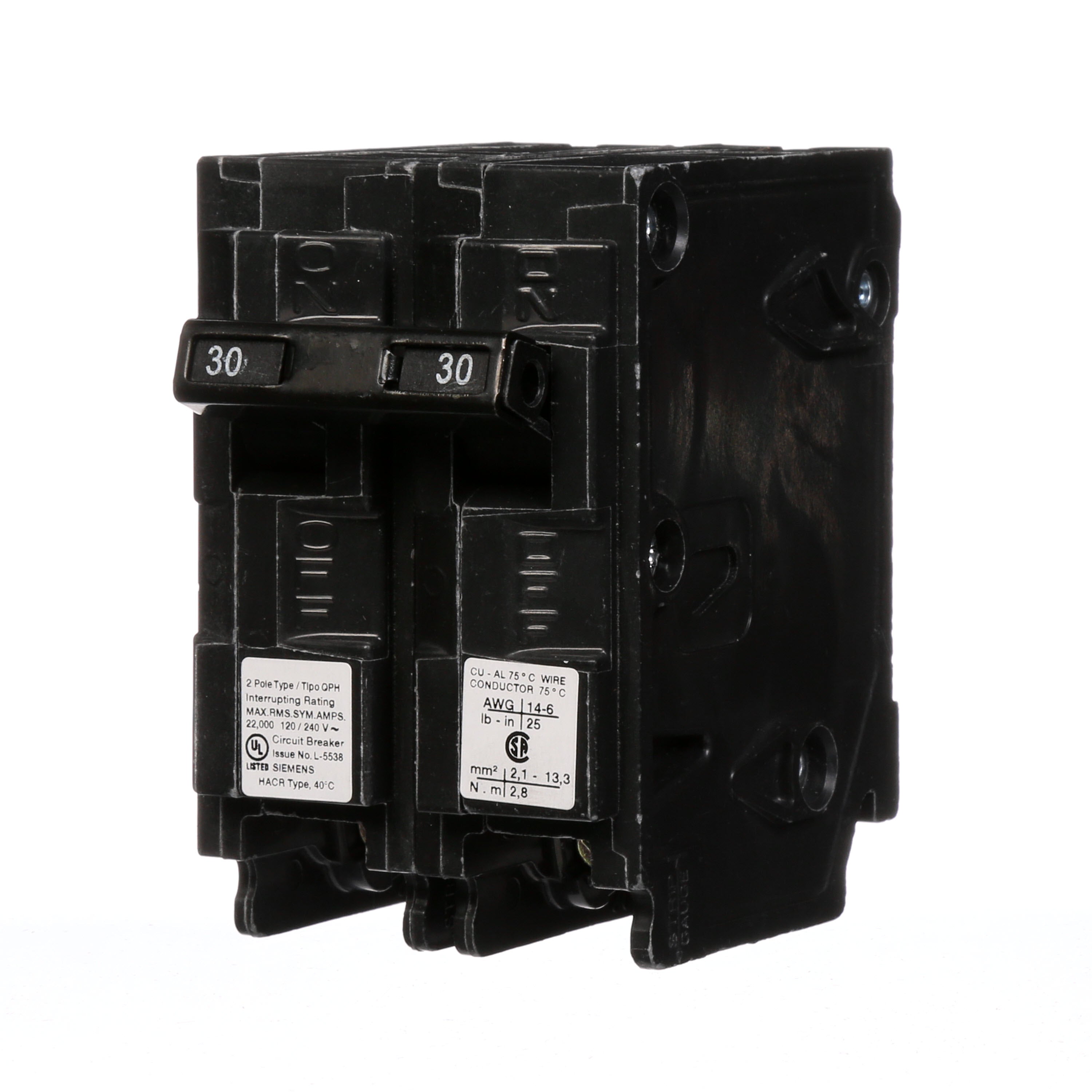 SIEMENS Siemens Q230H 2-Pole 30 Amp 120/240 VAC 22 kA Common Trip Circuit Breaker