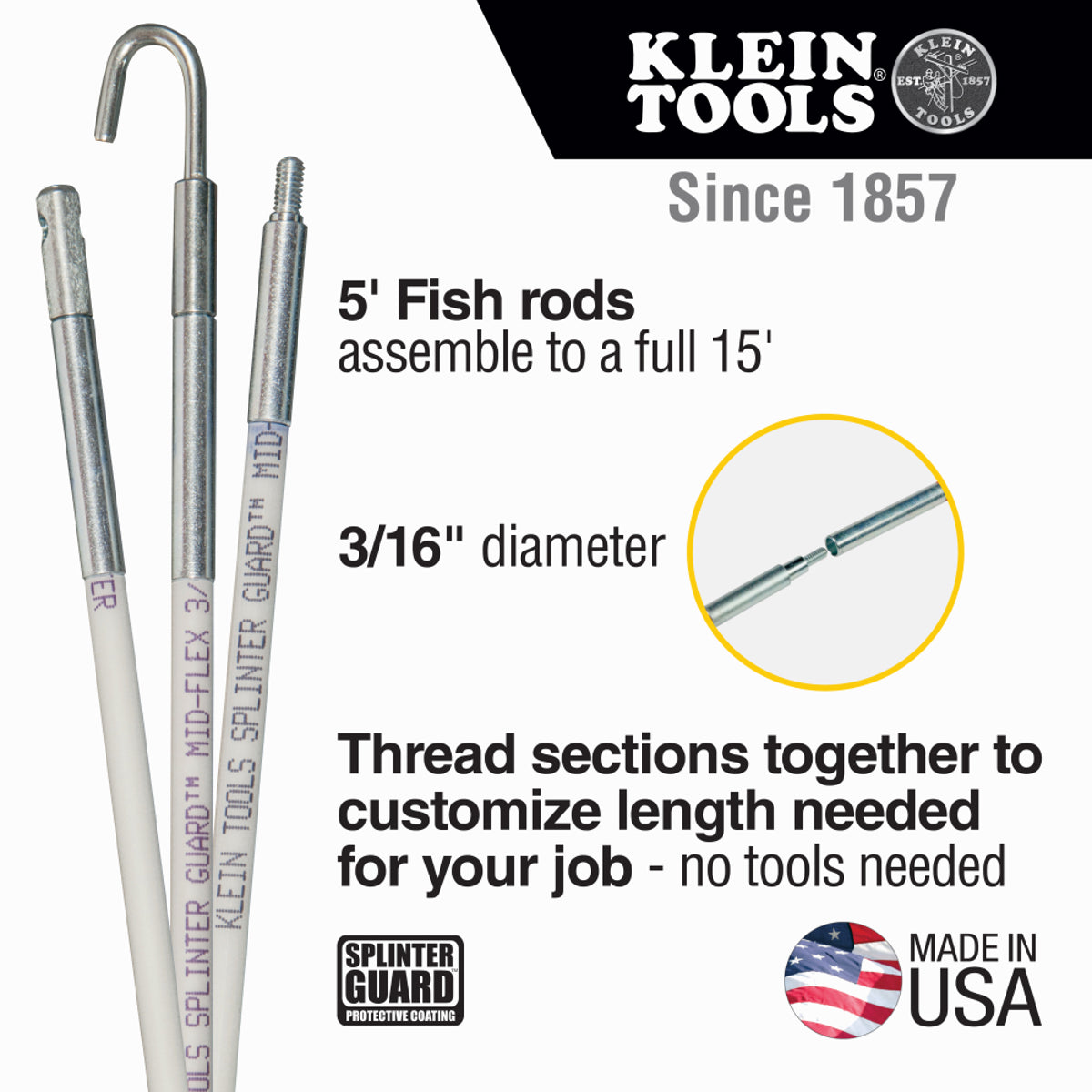 KLEIN TOOLS Klein Tools 56415 Mid-Flex Glow Rod Set 15-Foot