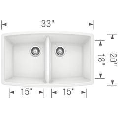 BLANCO BLANCO 440071 Performa 33 x 20 in No Hole Composite Double Bowl Undermount Kitchen Sink in White