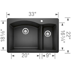 BLANCO BLANCO 440199 Diamond 33 x 22 in 1 Hole Composite Double Bowl Dual Mount Kitchen Sink in Anthracite