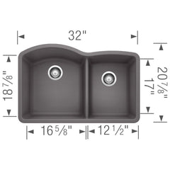 BLANCO BLANCO 441469 Diamond 32 x 20-27/32 in. No Hole Composite Double Bowl Undermount Kitchen Sink in Cinder