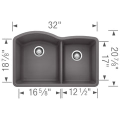 BLANCO BLANCO 441469 Diamond 32 x 20-27/32 in. No Hole Composite Double Bowl Undermount Kitchen Sink in Cinder