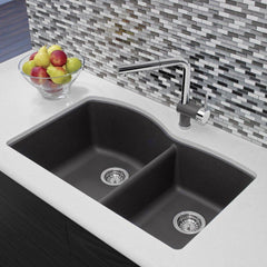 BLANCO BLANCO 441469 Diamond 32 x 20-27/32 in. No Hole Composite Double Bowl Undermount Kitchen Sink in Cinder