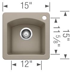 BLANCO BLANCO 441295 Diamond 15 x 15 in. 1 Hole Drop-in and Undermount Granite Bar Sink in Truffle
