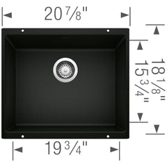 BLANCO BLANCO 442933 Precis 20-3/4 x 18 in. No Hole Granite Composite Single Bowl Undermount Kitchen Sink in Coal Black