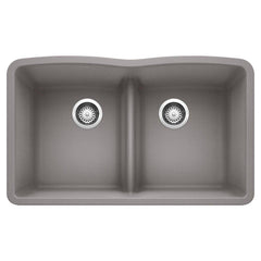 BLANCO BLANCO 442077 Diamond 32 x 19-1/4 in. No Hole Composite Double Bowl Undermount Kitchen Sink in Metallic Gray