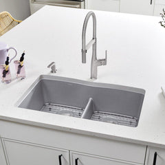 BLANCO BLANCO 442077 Diamond 32 x 19-1/4 in. No Hole Composite Double Bowl Undermount Kitchen Sink in Metallic Gray