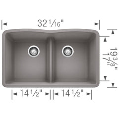 BLANCO BLANCO 442077 Diamond 32 x 19-1/4 in. No Hole Composite Double Bowl Undermount Kitchen Sink in Metallic Gray
